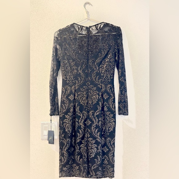 ADRIANNA PAPELL Women's Foiled Velvet Burnout Black Bronze Dress - Picture 3 of 5